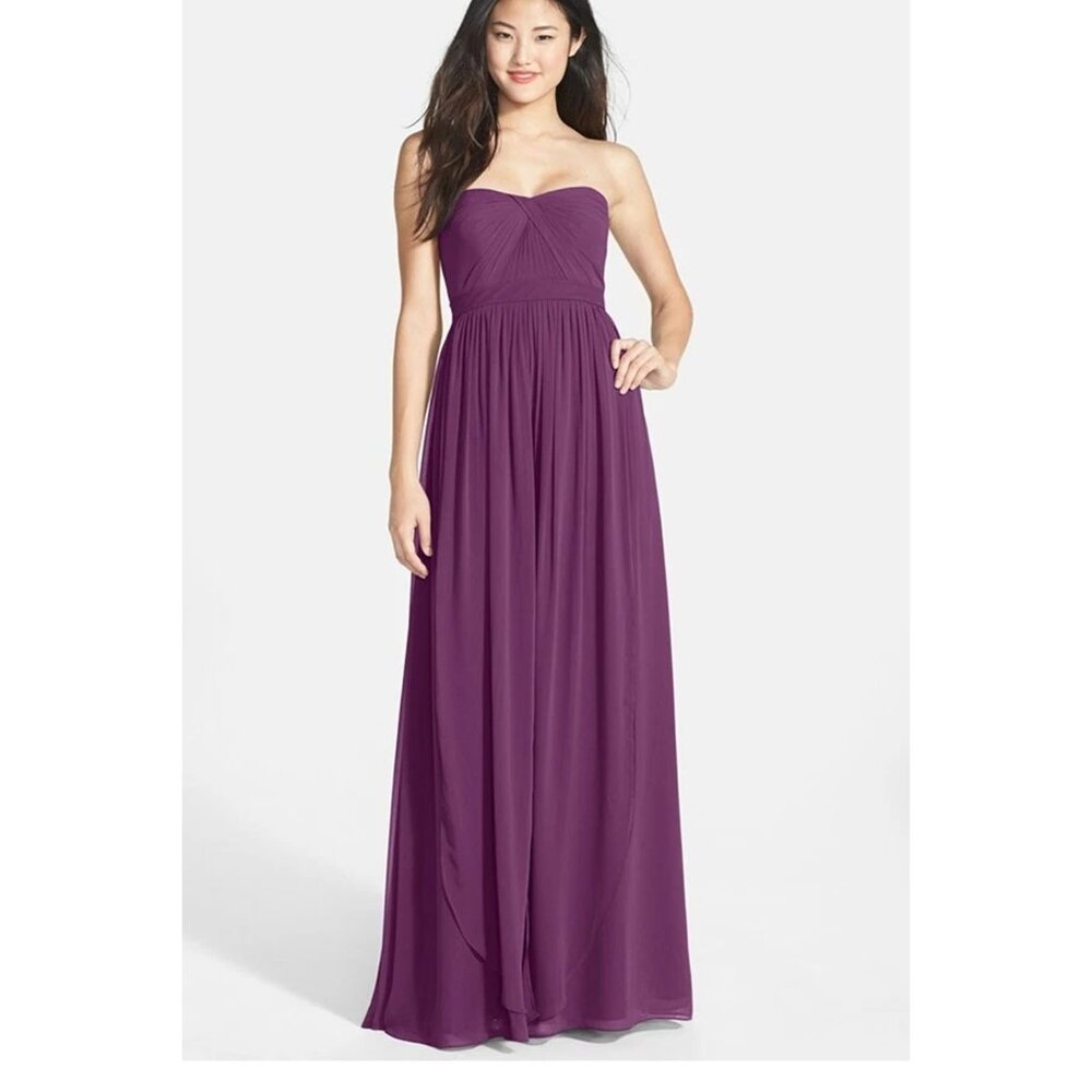$280 JENNY YOO Aidan Convertible Strapless Chiffon Gown Bridesmaid VIOLET 20